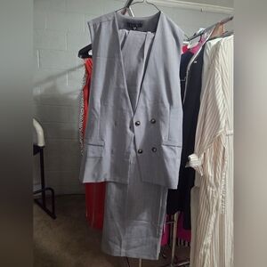 Womens Gray Double-Breasted Suit